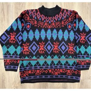 Vintage Michael Carrie Deer Southwest Sweater Mock Neck Acrylic Knit Mens L